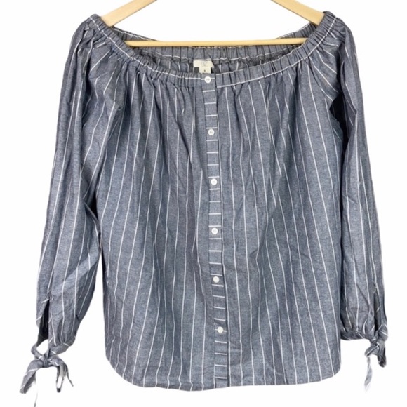 Gray off shoulder long sleeve shirt gray white stripe tie cuffs NORDSTROM BP - Picture 9 of 9